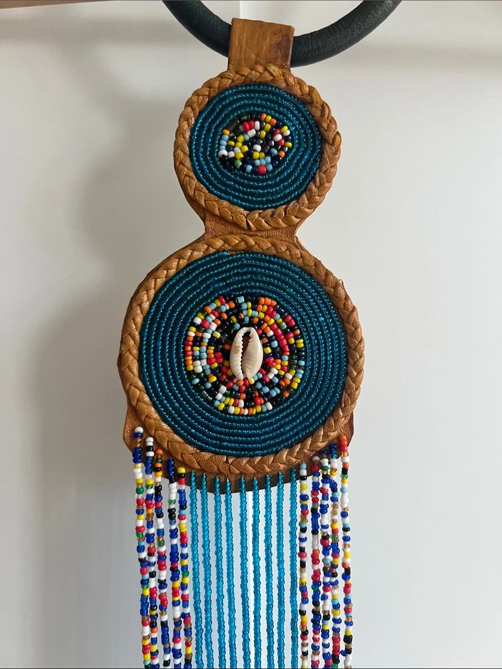 Handmade Beaded Fringe Hair Necklace in Teal and Multicolor
